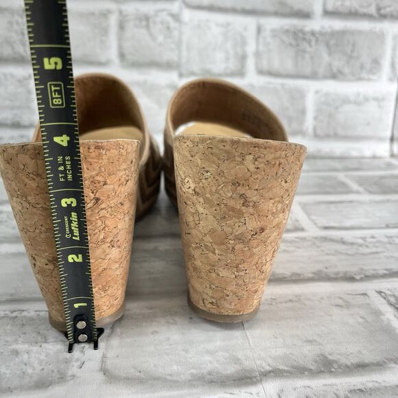 Blowfish Malibu Women's Size 7.5 Tan Chevron Woven Cork Platform Wedge Slides - Picture 6 of 11